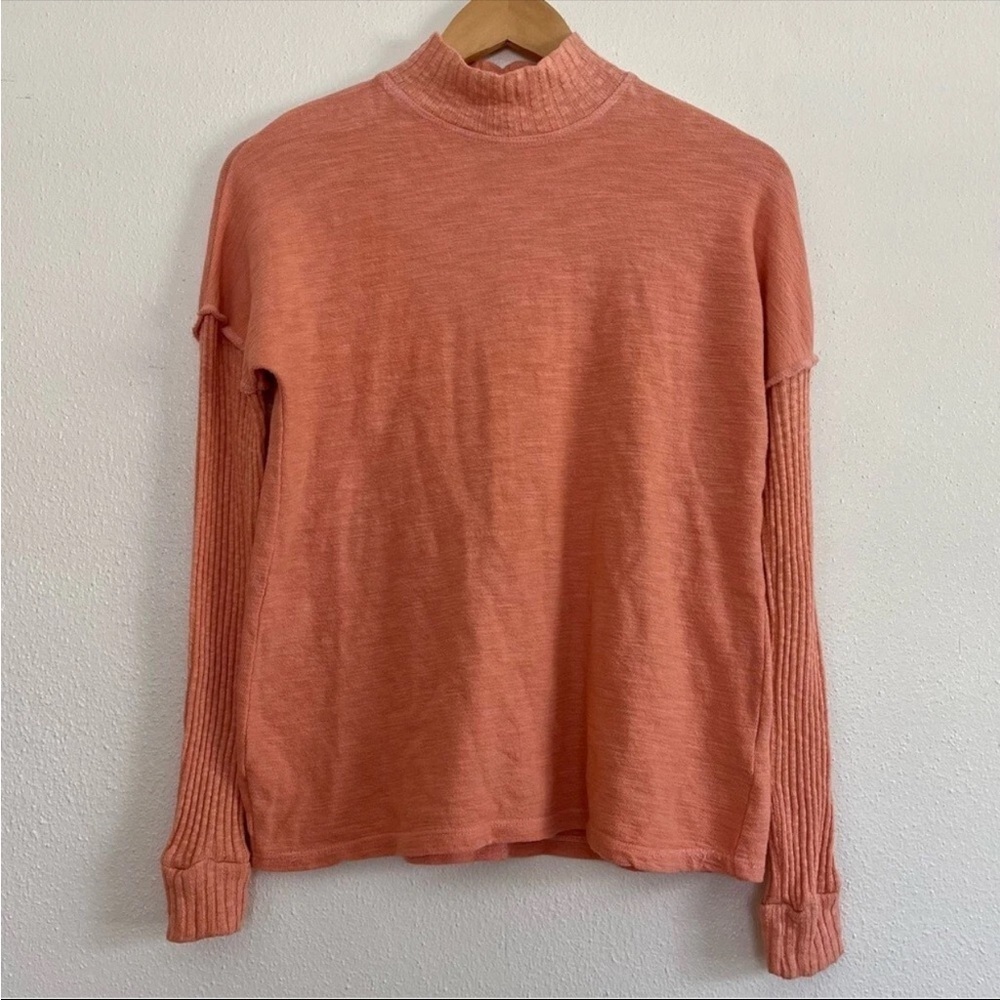 AMADI Anthropologie Mock Neck Sweater Cotton Slub Ribbed Sleeves Turtleneck S